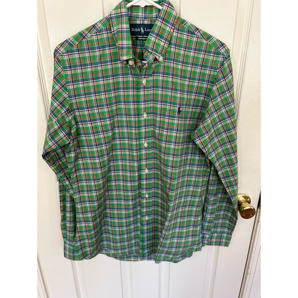 Ralph Lauren Green & Orange Plaid Custom Fit  Buttonup Size S e2 - Picture 1 of 3
